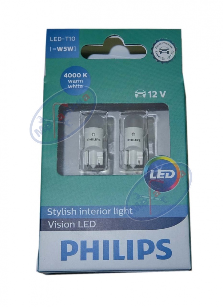 Светодиод 12V Т10 (PHILIPS) 4000K LED 2шт LP 12791