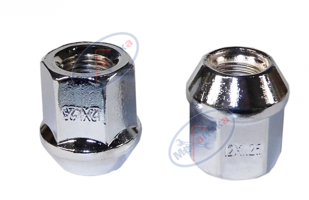 Гайка М12*1,25*25 колесная НИВА, NSN, SZ, SBR, INF (кл. 19, хром, откр.) (LS) 20шт