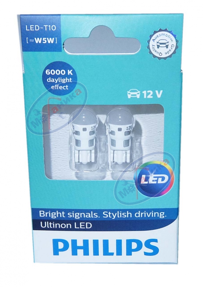 Светодиод 12V Т10 (PHILIPS) 6000K LED White 1W 