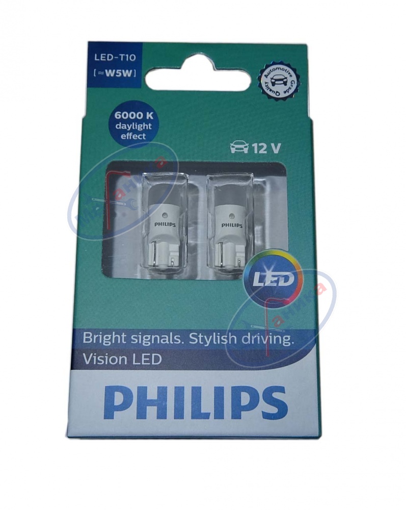 Светодиод 12V Т10 (PHILIPS) 6000K LED LP 2шт 12791