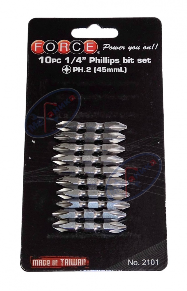 Вставки набор Phillips 1/4" РН.2 L 45 мм 10 пр (Force) 2101
